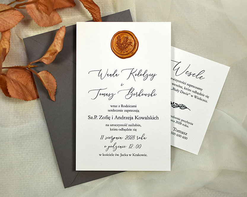 minimalistyczne zaproszenie ślubne z lakiem